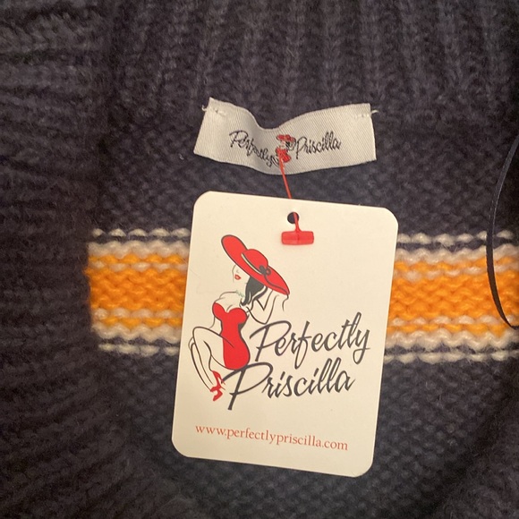 Perfectly Priscilla Don't Settle Of Shoulder Sweater - Navy/Yellow Size 3XL - Picture 6 of 8